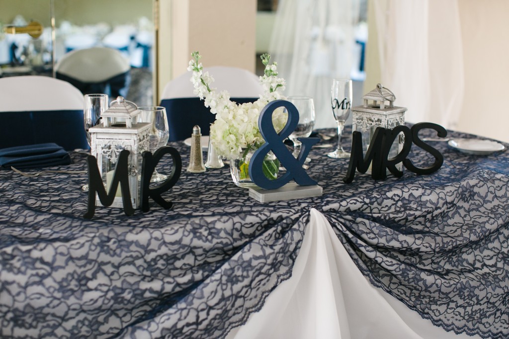 mr and mrs table with lace