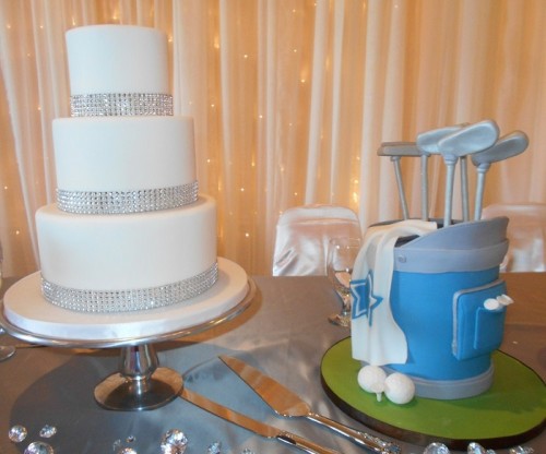 wedding cake table with golf themed set of club as cake