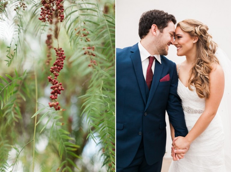 beautiful bride and groom with gorgeous greenery