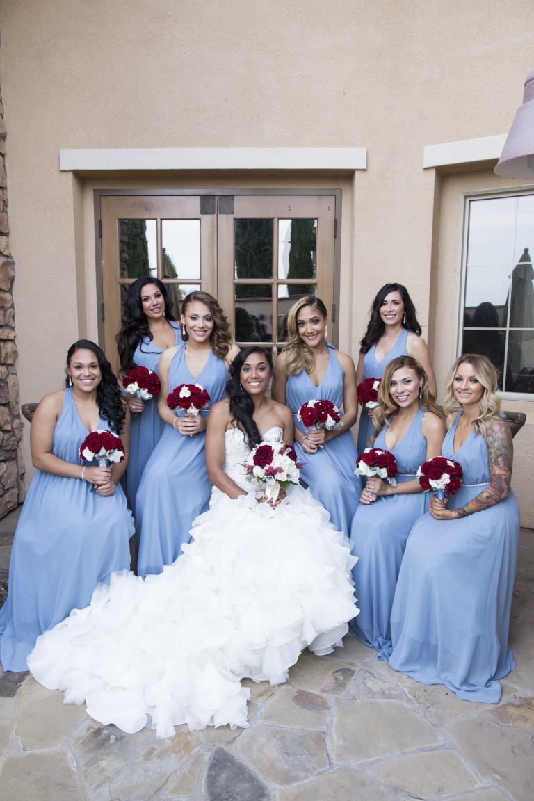 blue red wedding color scheme bridal party